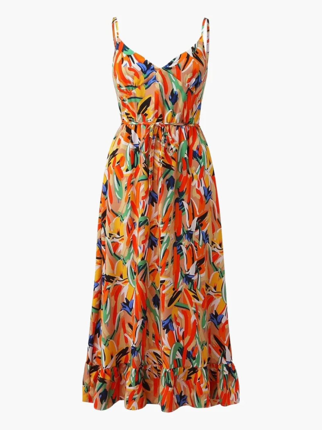 Knee-length dress with unique pattern and fitted silhouette.