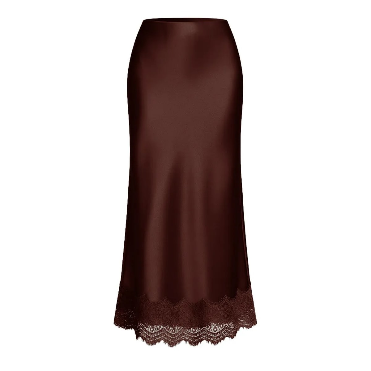 Woman modeling a two-piece crop top and maxi skirt set with lace hem.
