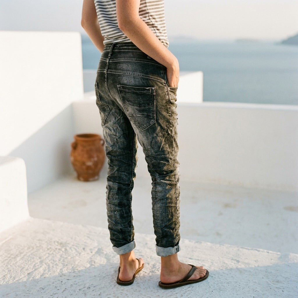 Portofino Distressed Wide-Leg Jeans