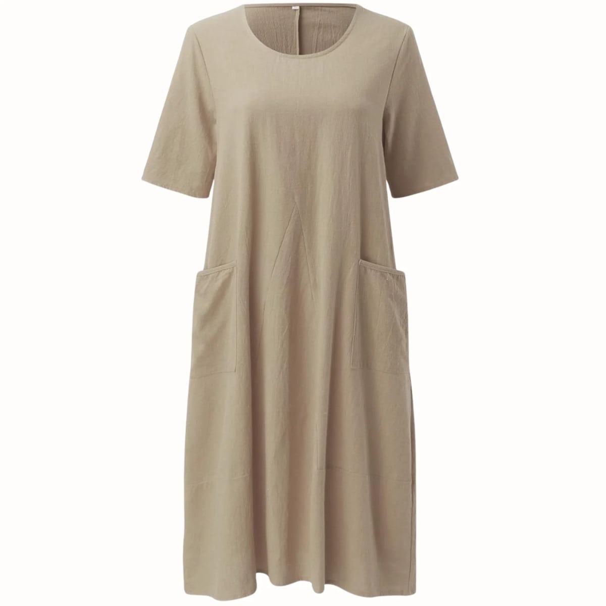 Relaxed fit midi dress with side pockets, lightweight fabric.