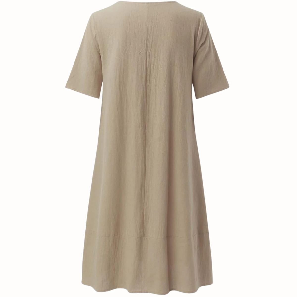 Relaxed fit midi dress with side pockets, lightweight fabric.