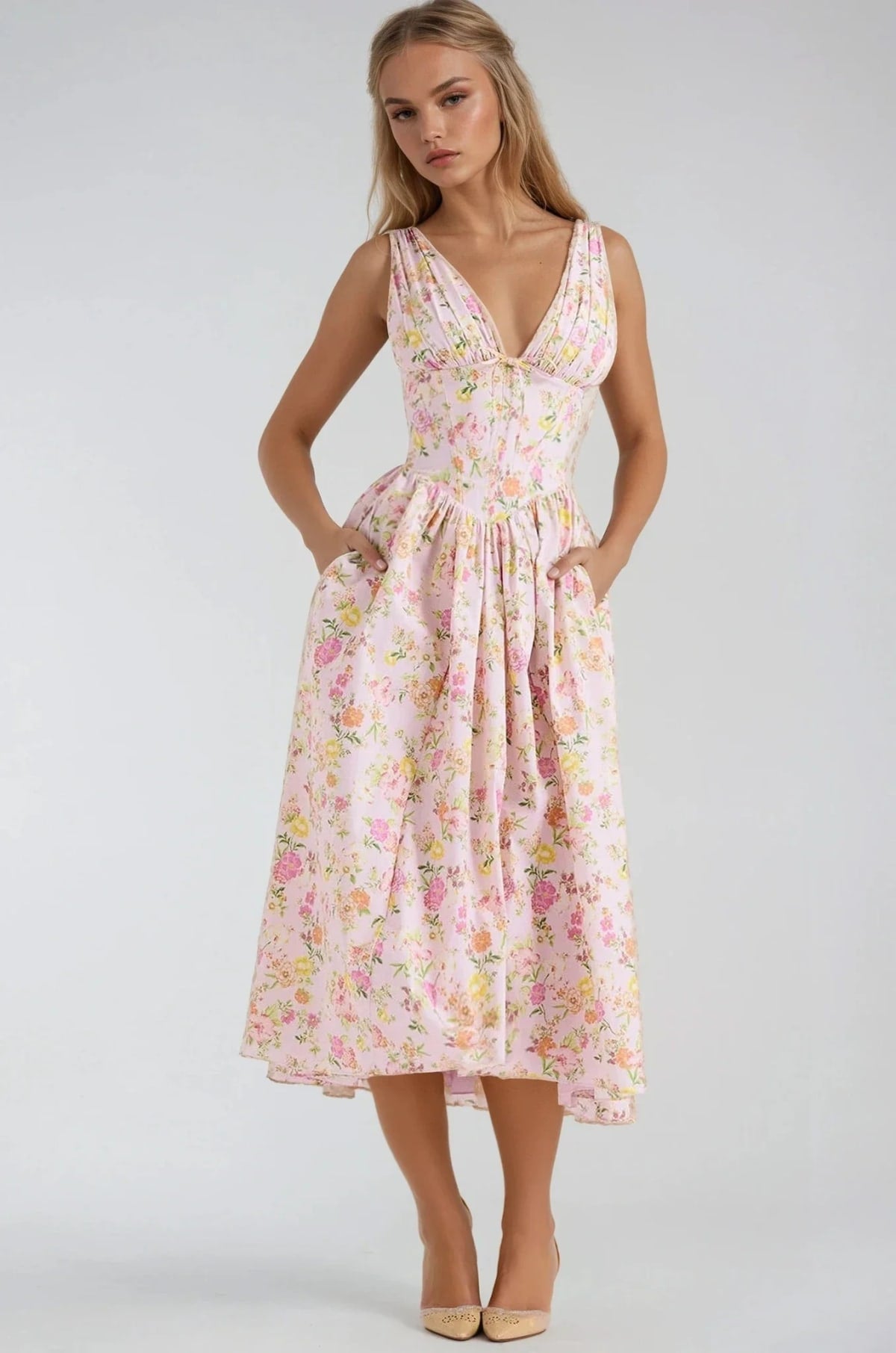 Lightweight summer dress with flowing silhouette and soft structure.