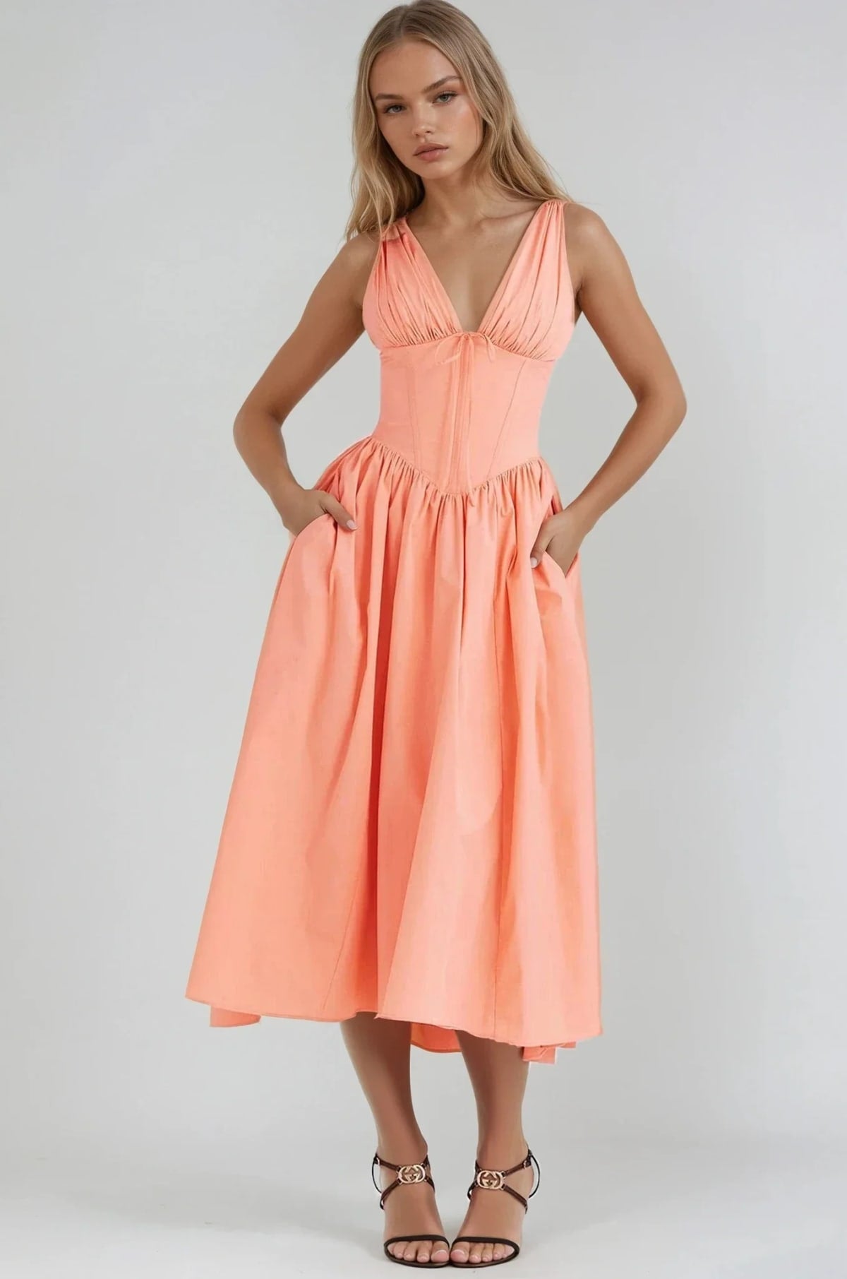 Lightweight summer dress with flowing silhouette and soft structure.