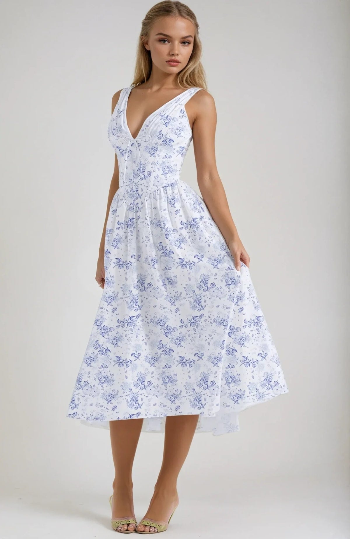Lightweight summer dress with flowing silhouette and soft structure.