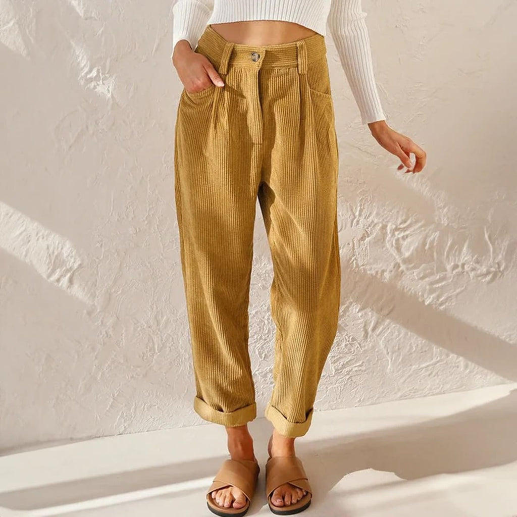 Corduroy pants with elastic waistband and relaxed fit