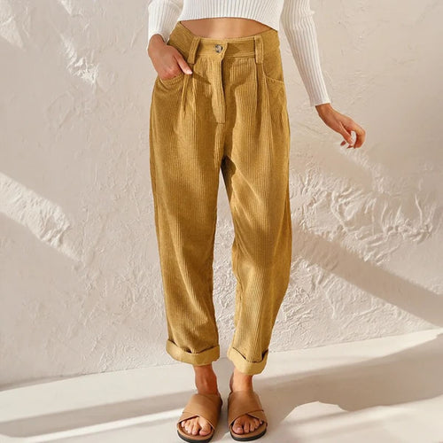 Corduroy pants with elastic waistband and relaxed fit