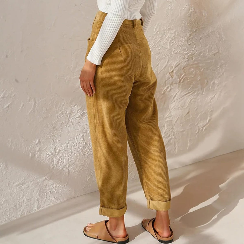 Corduroy pants with elastic waistband and relaxed fit
