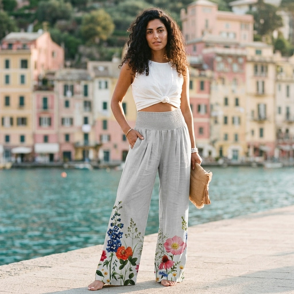Ravello Floral Hem Wide Leg Pants