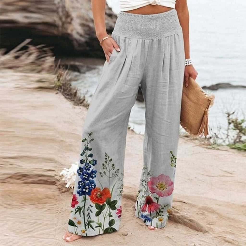 Floral wide-leg pants with elasticated waistband.