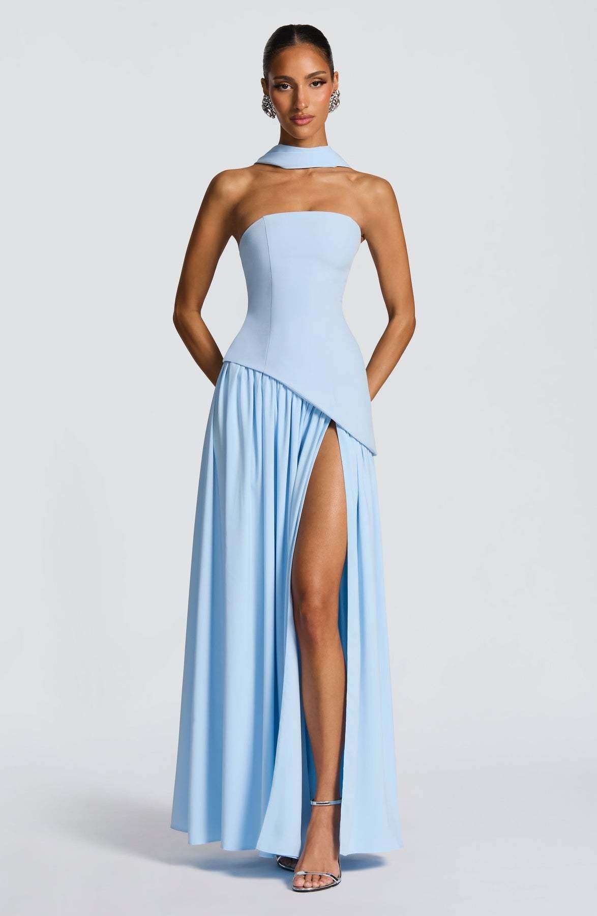 Santorini Asymmetrical Strapless Maxi Dress