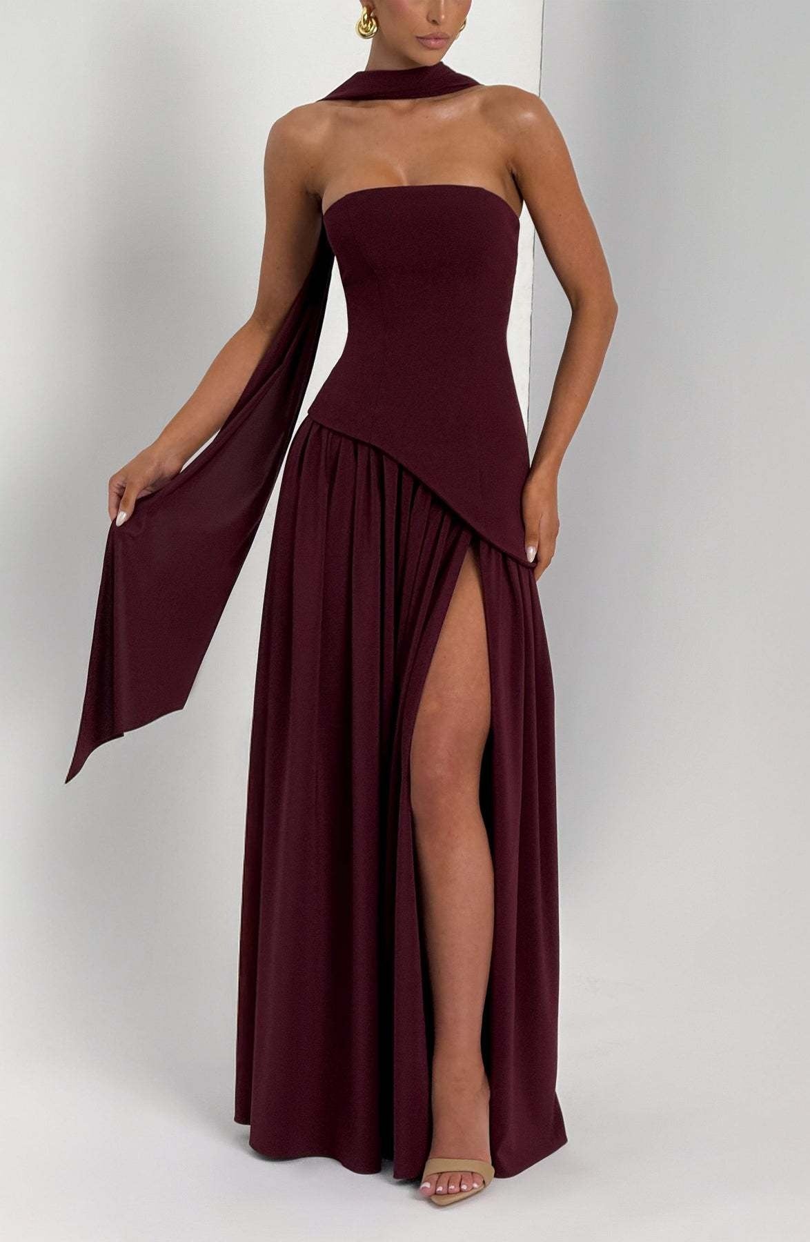 Santorini Asymmetrical Strapless Maxi Dress