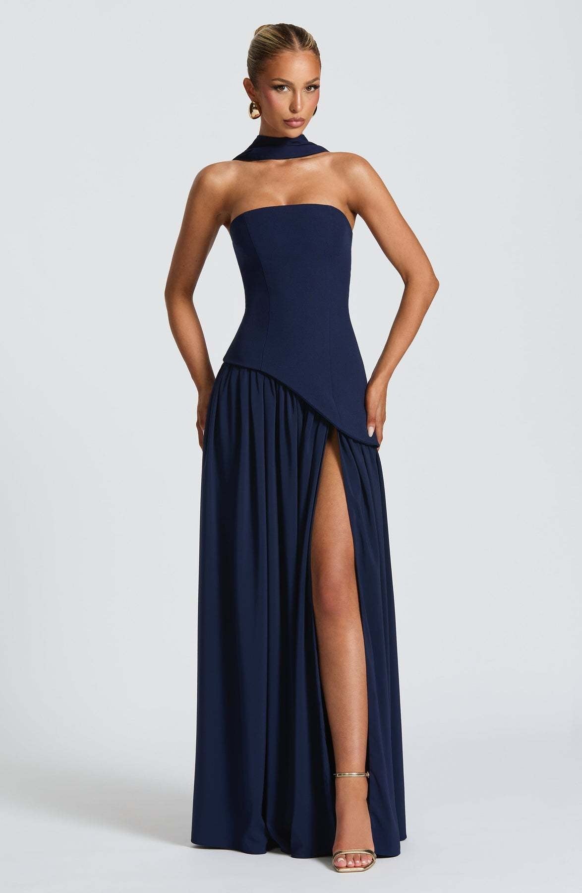 Santorini Asymmetrical Strapless Maxi Dress