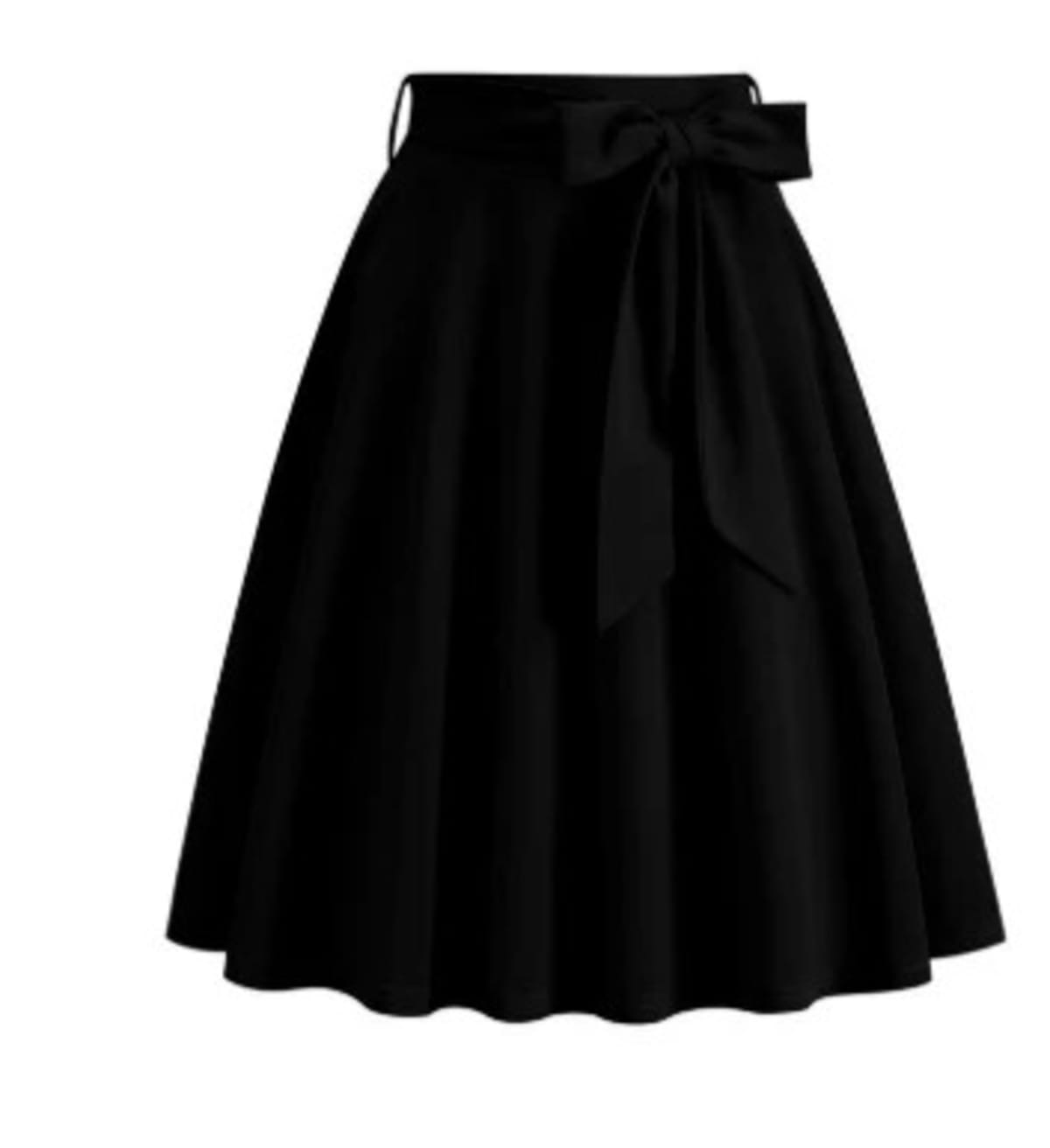 A-line skater skirt with bow detail and pleats, high-waisted.