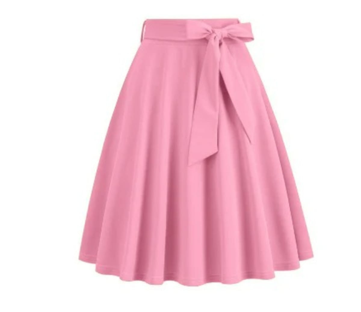A-line skater skirt with bow detail and pleats, high-waisted.
