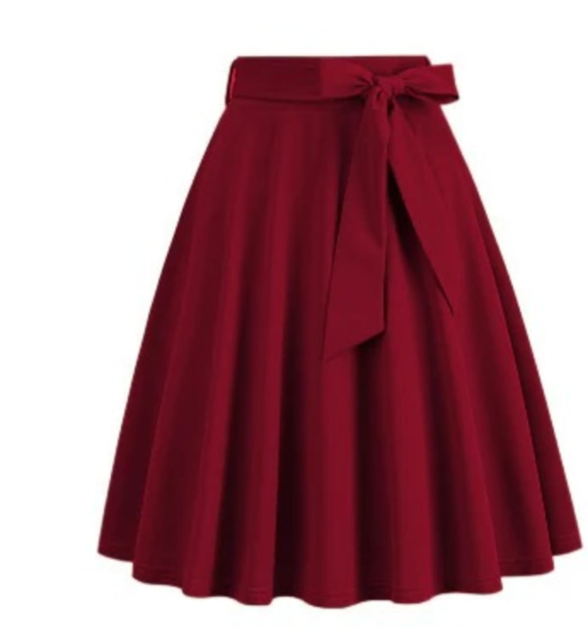 A-line skater skirt with bow detail and pleats, high-waisted.