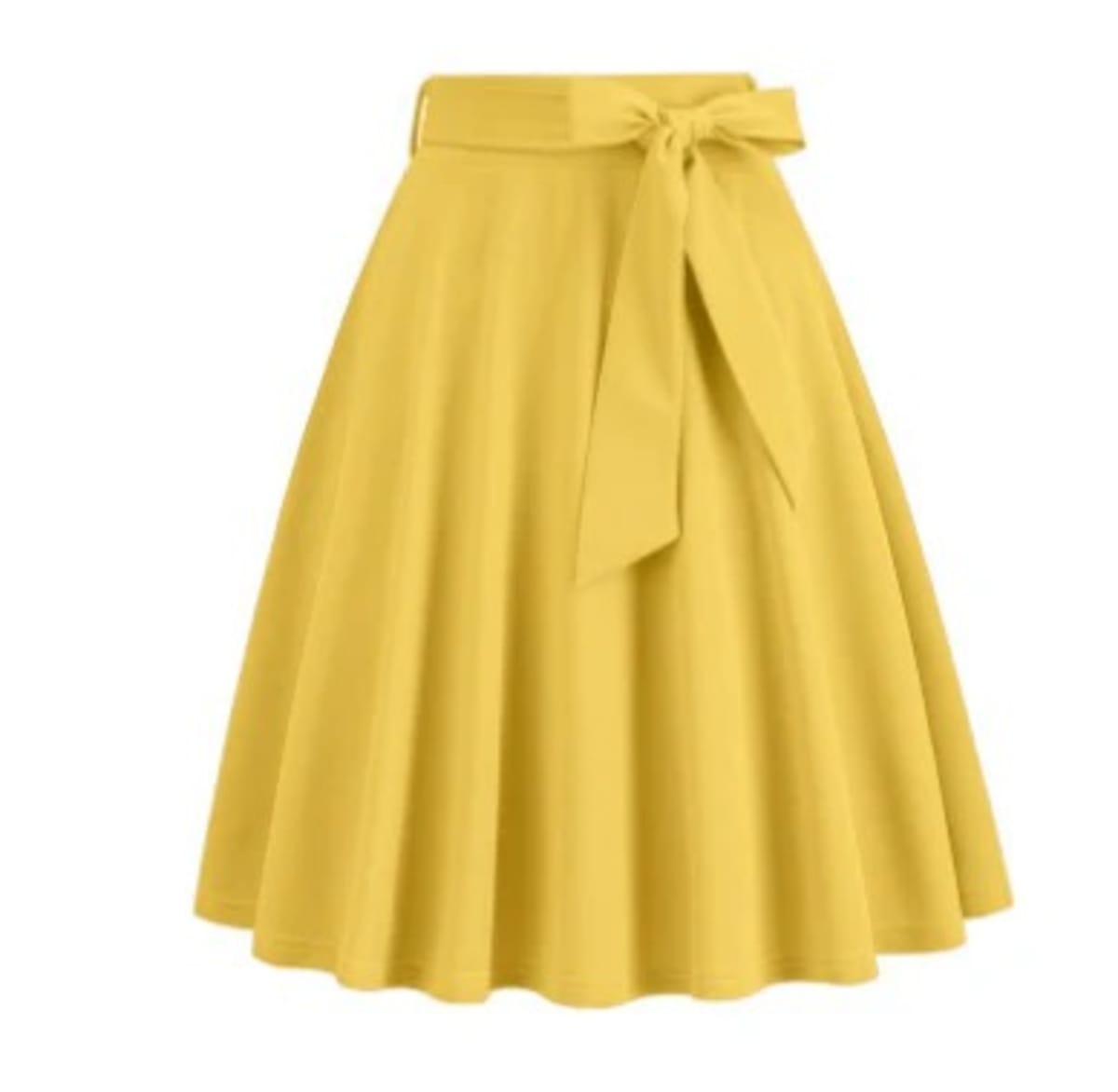 A-line skater skirt with bow detail and pleats, high-waisted.