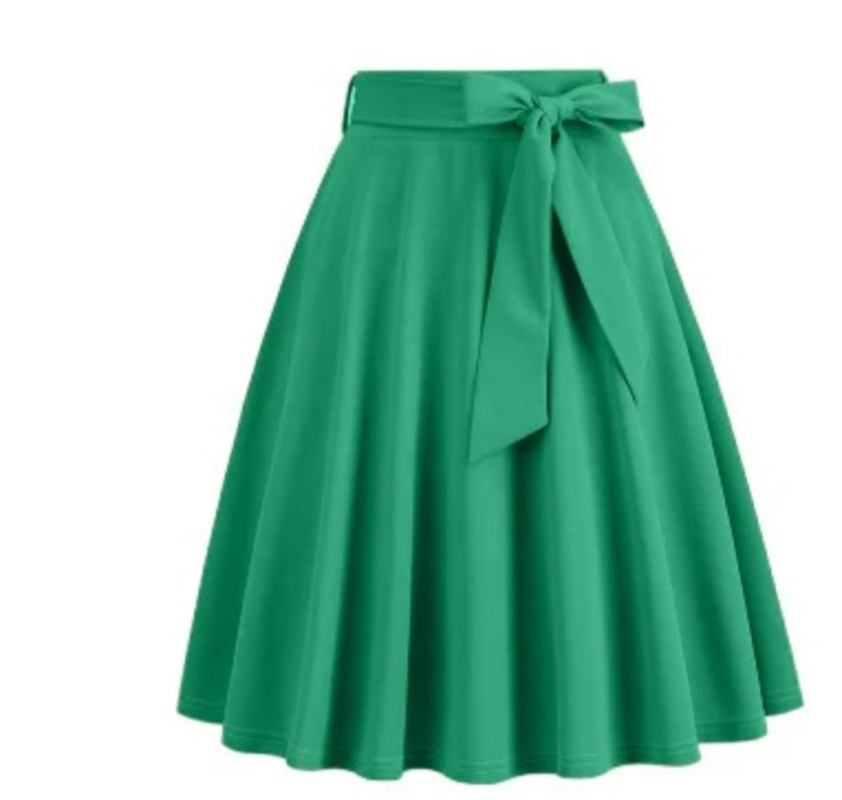 A-line skater skirt with bow detail and pleats, high-waisted.