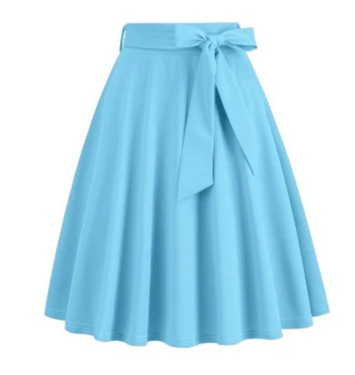 A-line skater skirt with bow detail and pleats, high-waisted.