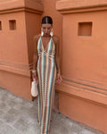 Crochet draped dress with intricate detailing for beach weddings