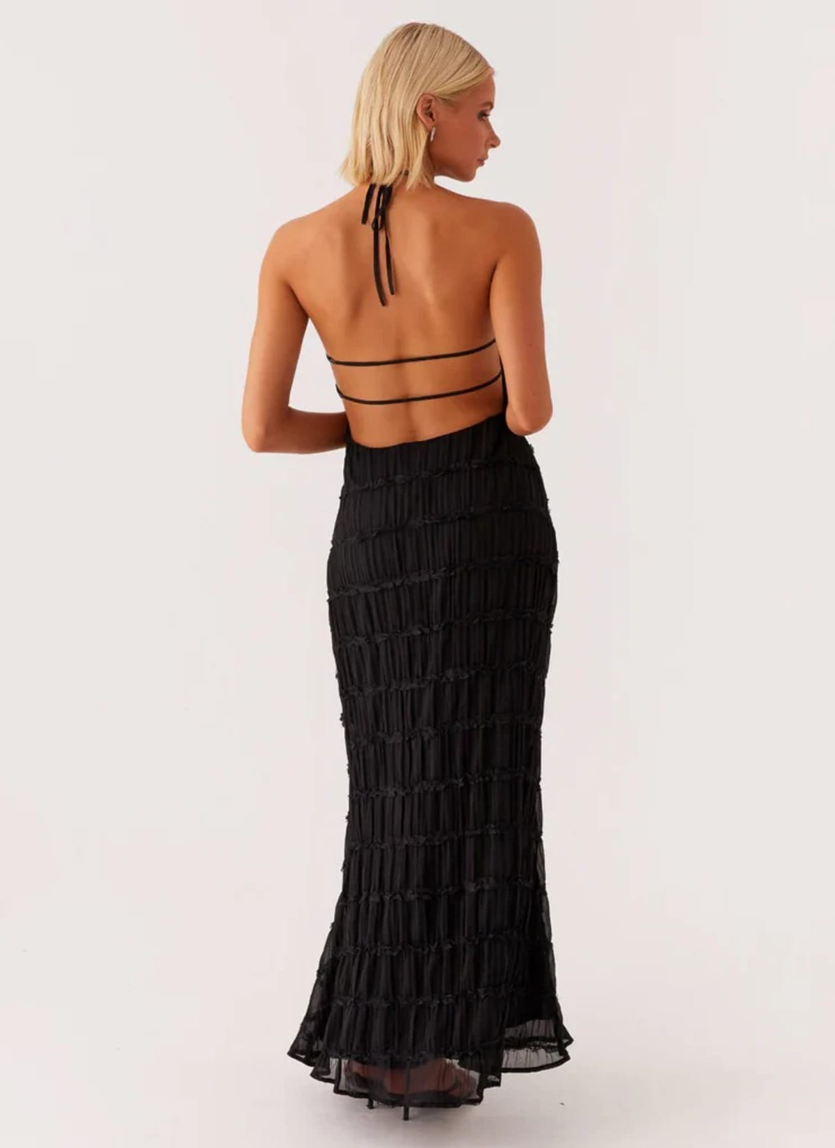 Halter maxi dress with flowing skirt and side zip