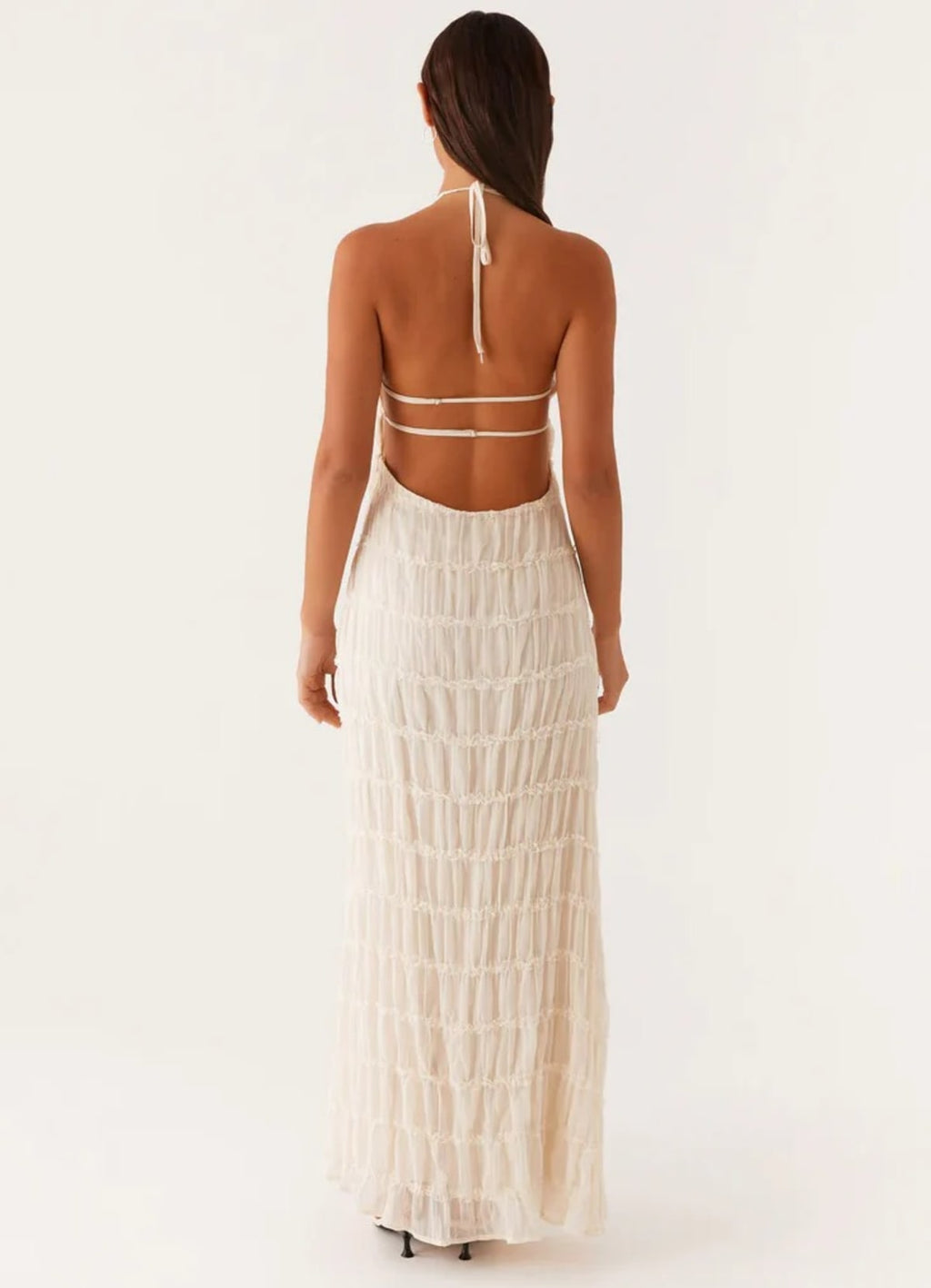Halter maxi dress with flowing skirt and side zip