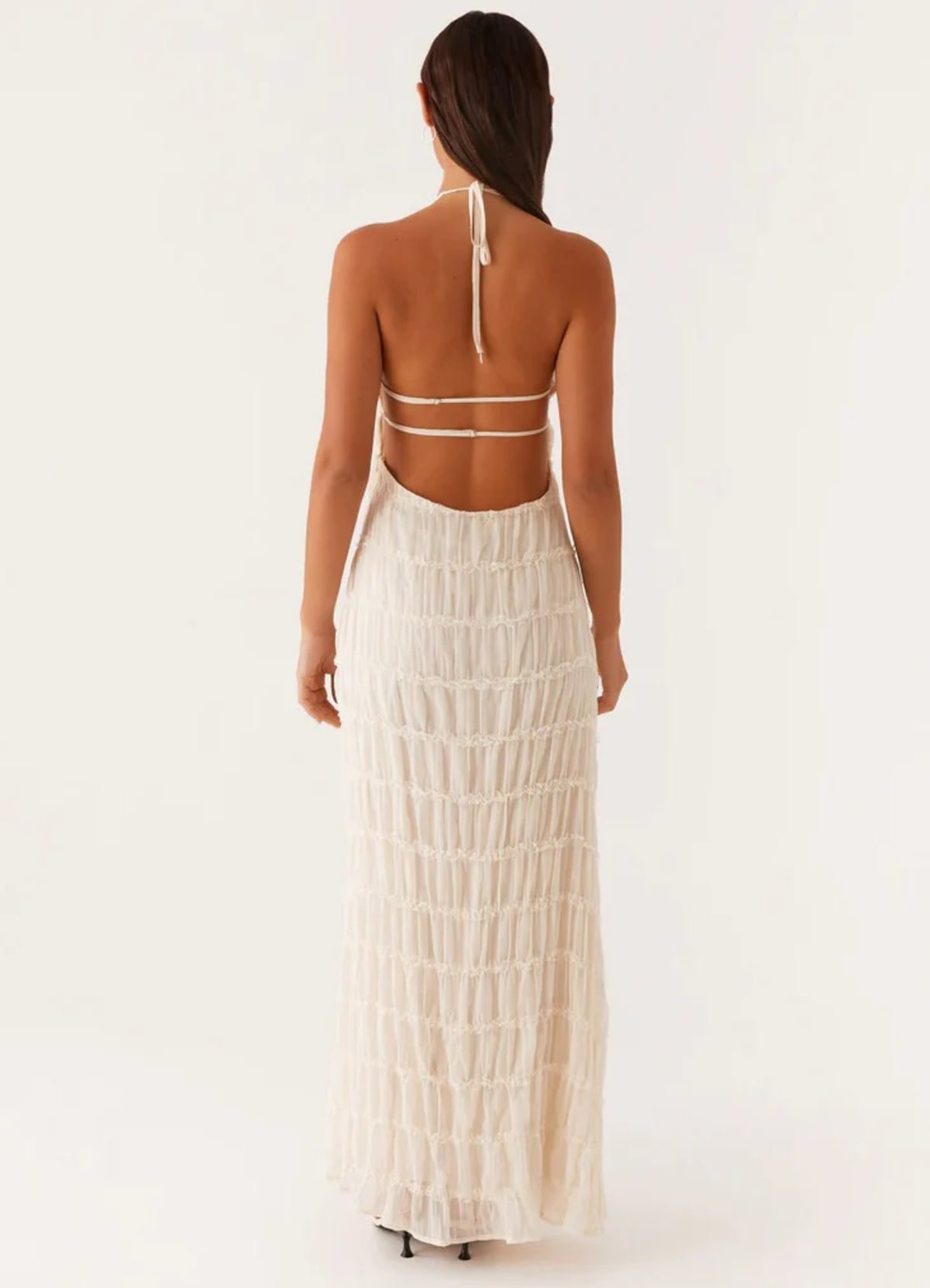 Halter maxi dress with flowing skirt and side zip