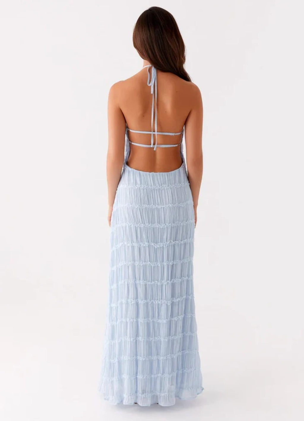 Halter maxi dress with flowing skirt and side zip