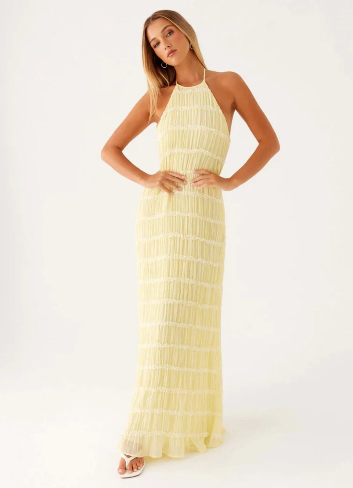 Halter maxi dress with flowing skirt and side zip