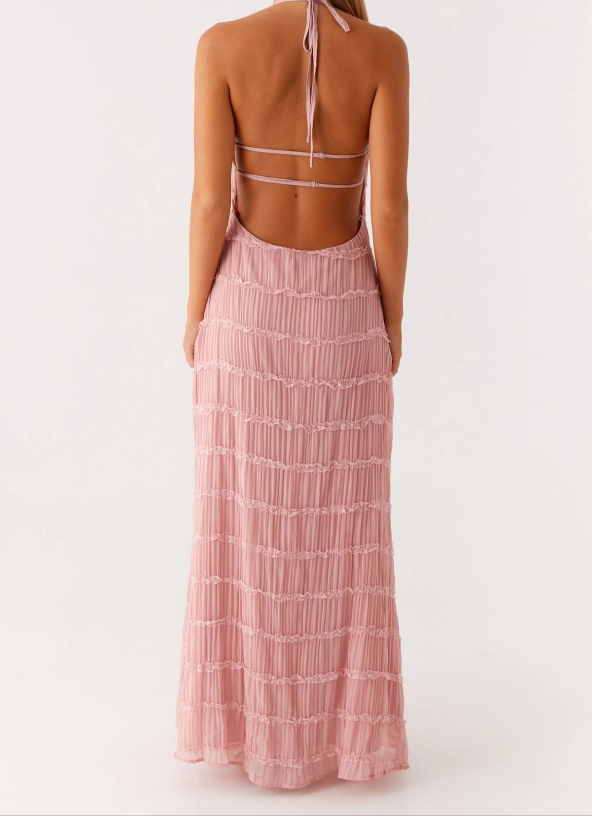 Halter maxi dress with flowing skirt and side zip