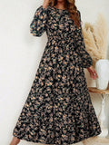 Women's floral smocked waist maxi dress with bishop sleeves