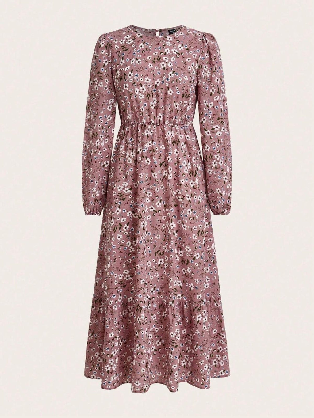 Women's floral smocked waist maxi dress with bishop sleeves