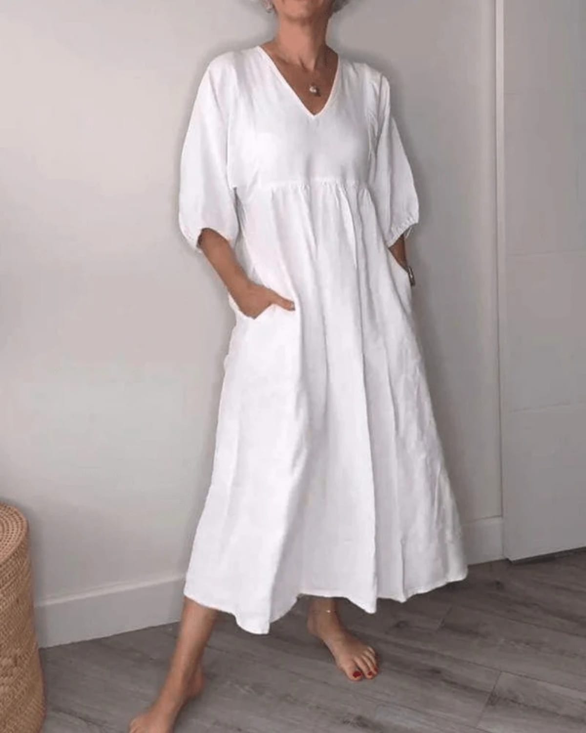 V-neck maxi dress with flowing silhouette for summer.