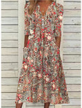 Draped summer dress with V-neck and relaxed fit.