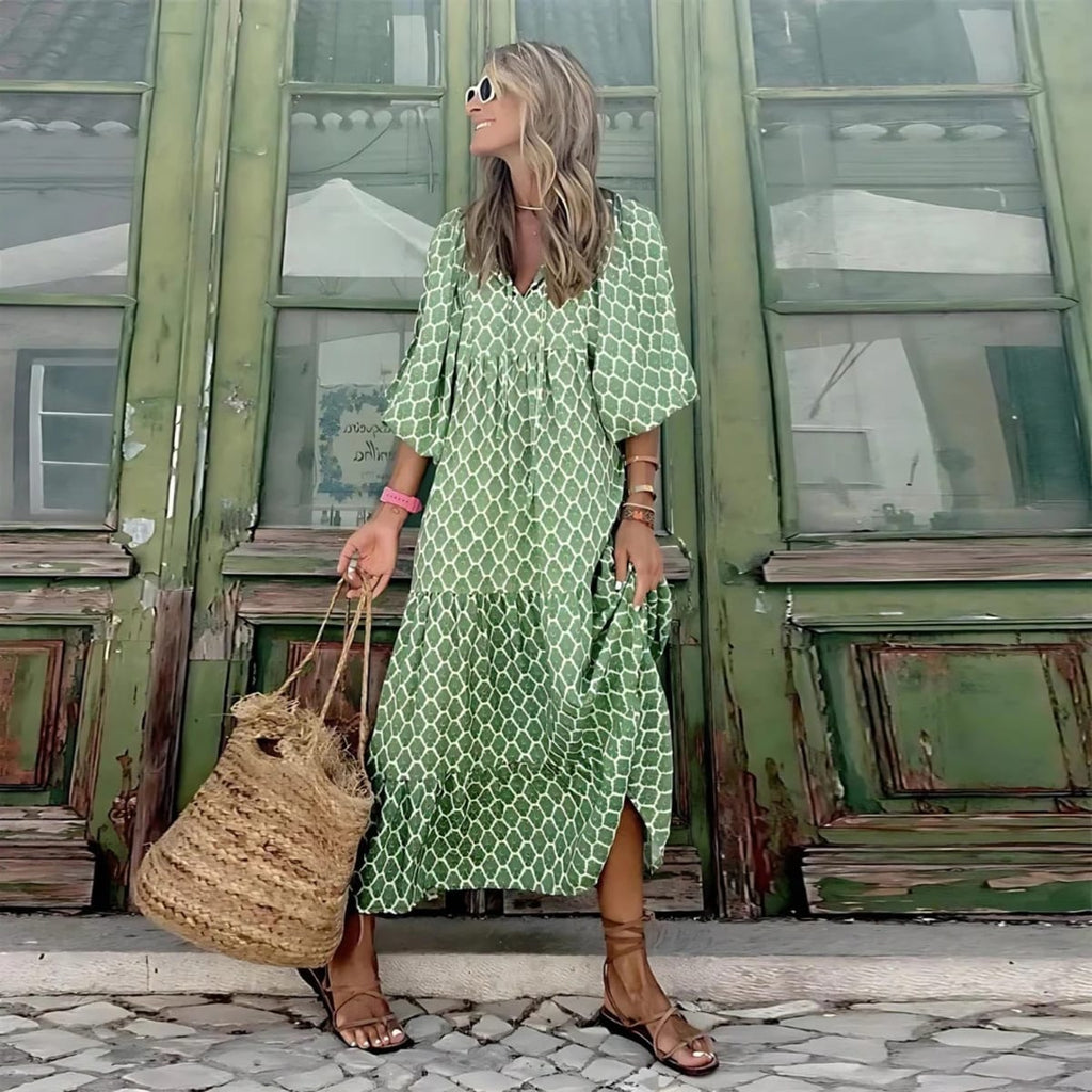 A dress with a flowing silhouette and versatile design for spring.